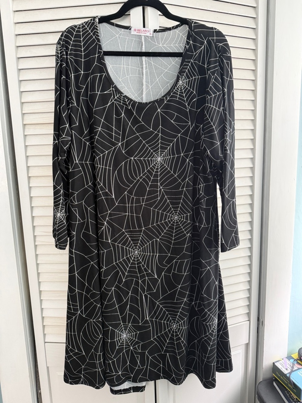 Belaroi Black & White Spiderweb Scoop Neck Long Sleeve Dress